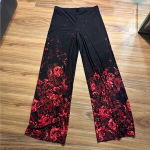 Elegant Black and Red Floral Wide Leg Pants